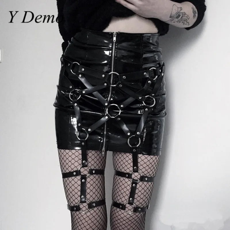 

Gothic Punk Pu Leather Waist Belt Rock Circles Harness Leg Garters Belts For Women Streetwear