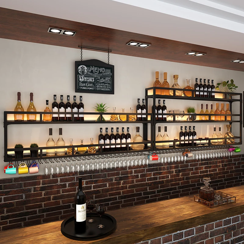 *Minimalist lighting wall mounted wine cabinet, bar counter, background wine glass rack, inverted home wall mounted rack