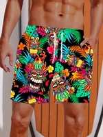 2024 Summer 3D Printed Hawaiian Vacation Style Printing Shorts Men's Board Shorts Casual Swim Trunks Drawstring Breathable Short 2