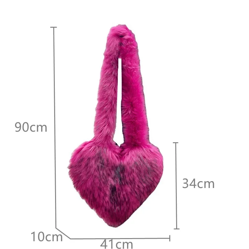 Luxury Fluffy Faux Fur Heart Shape Bag With Slippers For Women Raccoon Brown Teddy Bear Fox Fur Slides Heart Bag Sets Girls