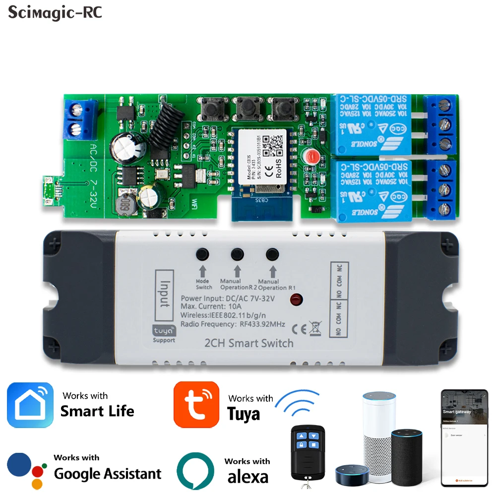 DieseRC TUYA 2 Channel WIFI Intelligent Switch, AC 90V - 250V 220V