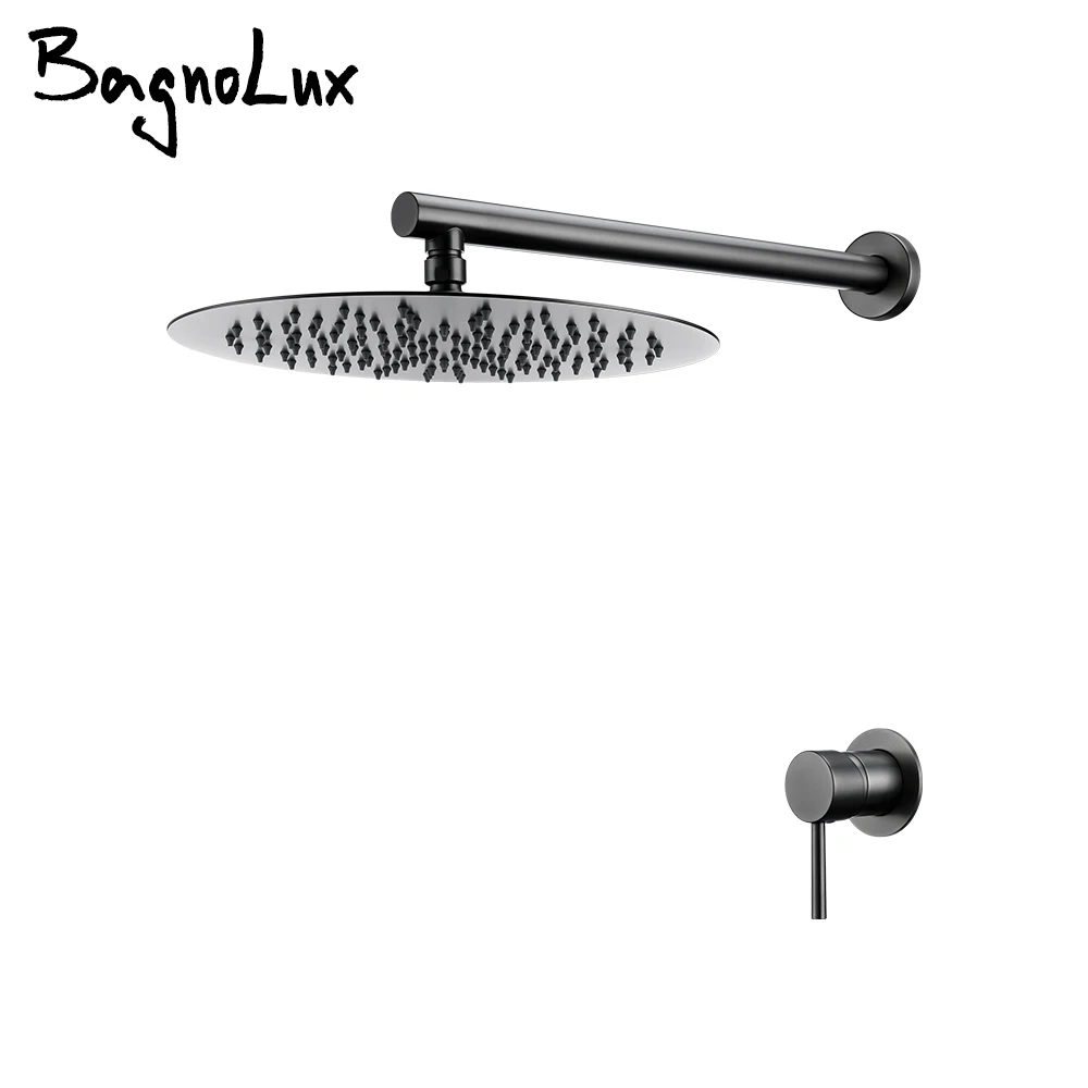 Bathroom Faucet Gunmetal Shower Faucet Wall Mounted 8/10/12 Inch Rainfall Mixer Shower Head With Sedal Cartridge Set shower head shower set