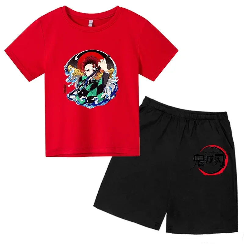 thumbnail image 1 of 2024 Verano Demon Slayer Camiseta estampada para niños 2 piezas Traje para niños y niñas Ropa de manga corta Top informal Conjunto de moda de anime, 1 of 5