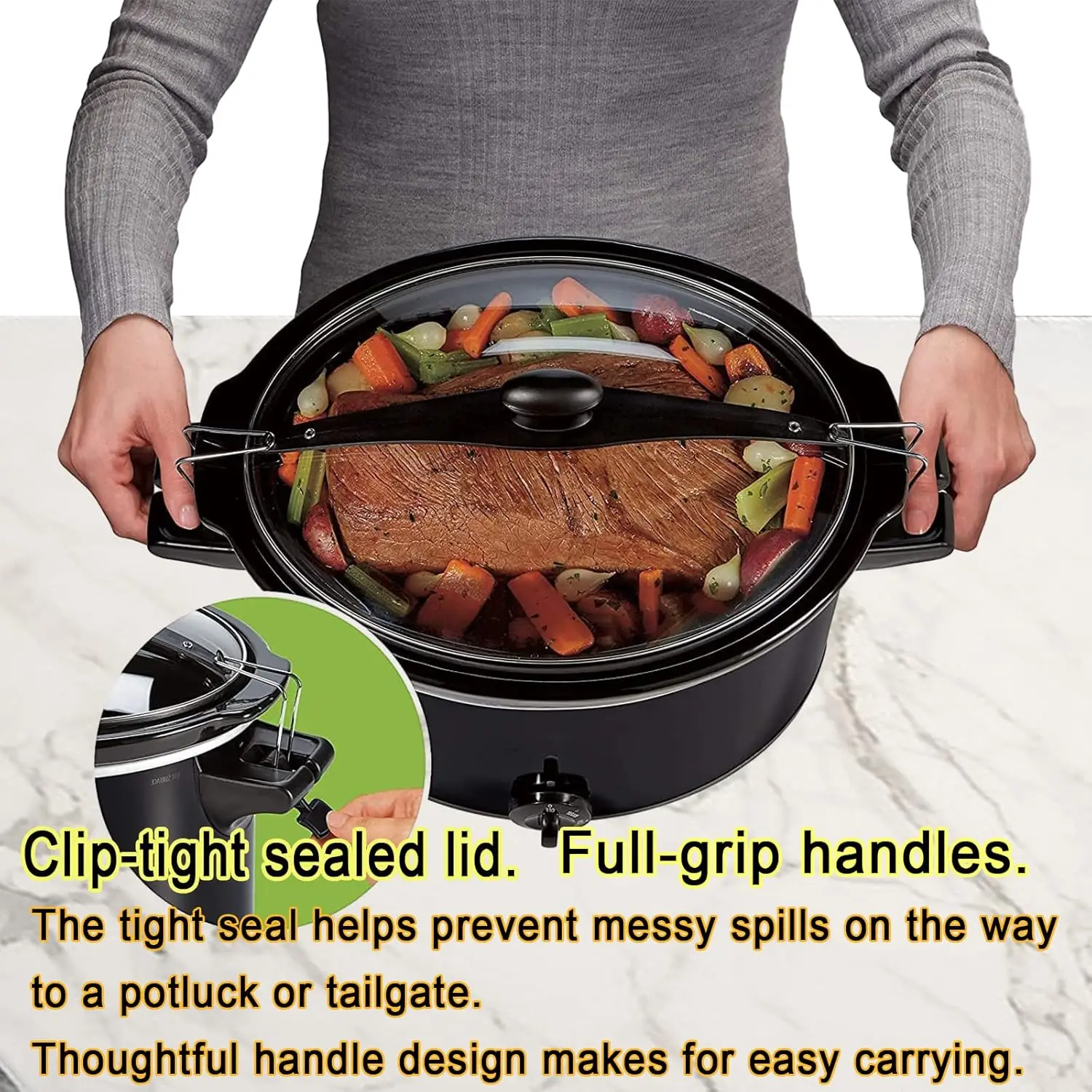 Slow Cooker - Stay or Go Portable With Lid Lock, Black 3