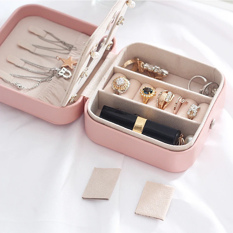 Leather Storage Box For Ring Earrings Jewelry Organizer Display Travel Case Boxes Portable Gift Box