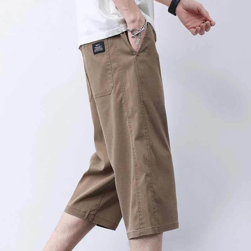 Summer Men's Ice Silk Pants Casual Suit Shorts Men's Medium Pants Three-Quarter Pants Large Size