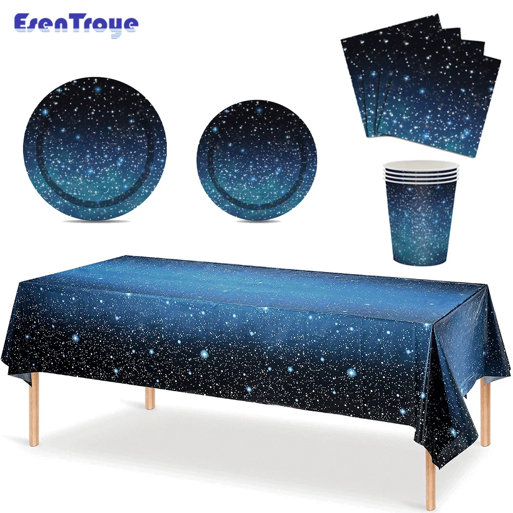 1set Galaxy Party Sternennacht Geschirr Set Weltraum Geburtstag Sterne Party Tisch Dekorationen Solar System Pappteller servietten