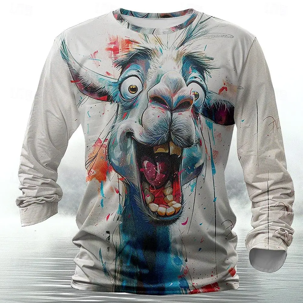 Funny 3D animal print men’s hip hop Harajuku streetwear cotton long sleeve T-shirt – CyberStreetOne horse