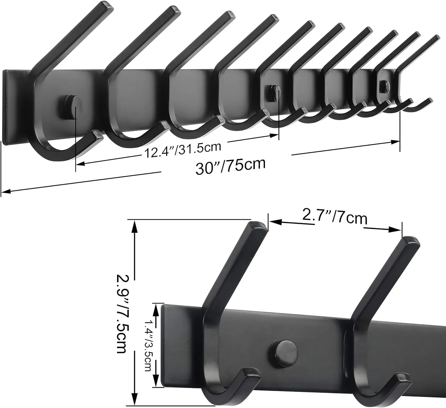 

Coat Rack Wall Mounted,10 Hooks for Hanging Coats,30 Inch Hook Rack Hook Rail Coat Hanger Wall Mount for Backpack,Black