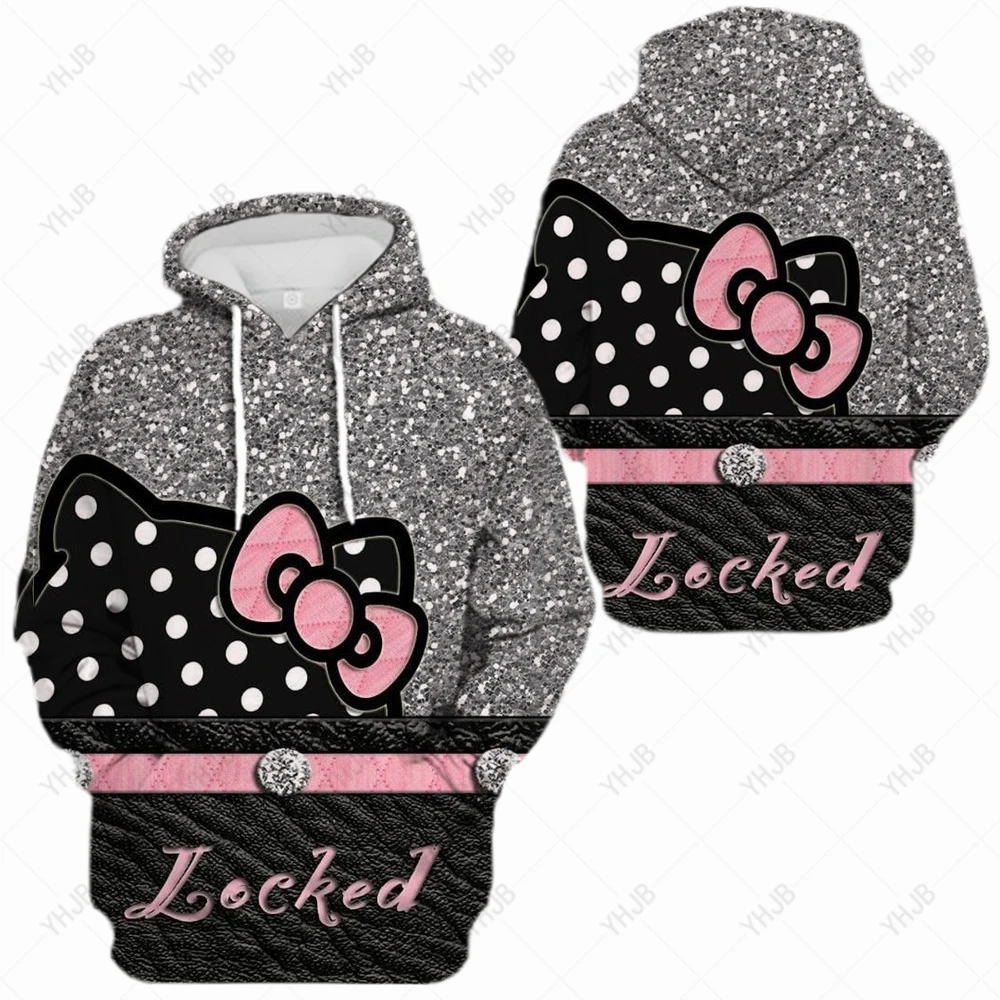 

HELLO KITTY Hoodie Women'S Vintage Harajuku Hip Hop Pullover Pocket Bow Hoodie Casual Loose Sweatshirt Clothes Y2k Top