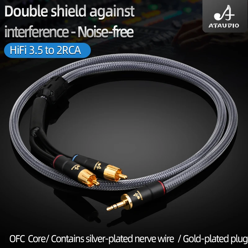 Premium 3.5mm to Dual RCA Stereo Audio Cable - High-Fidelity Y Splitter for Amplifiers and Mixers