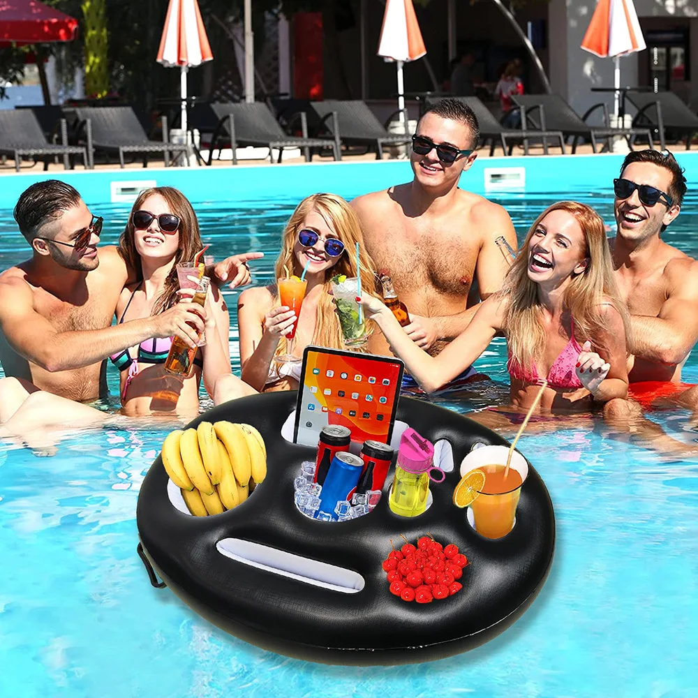 Floating Table Water Ice Bar Swimming Ice Bucket Cup Holder Inflatable Serving Bar Cooler Bag Family Party Float Beer Drink Tray