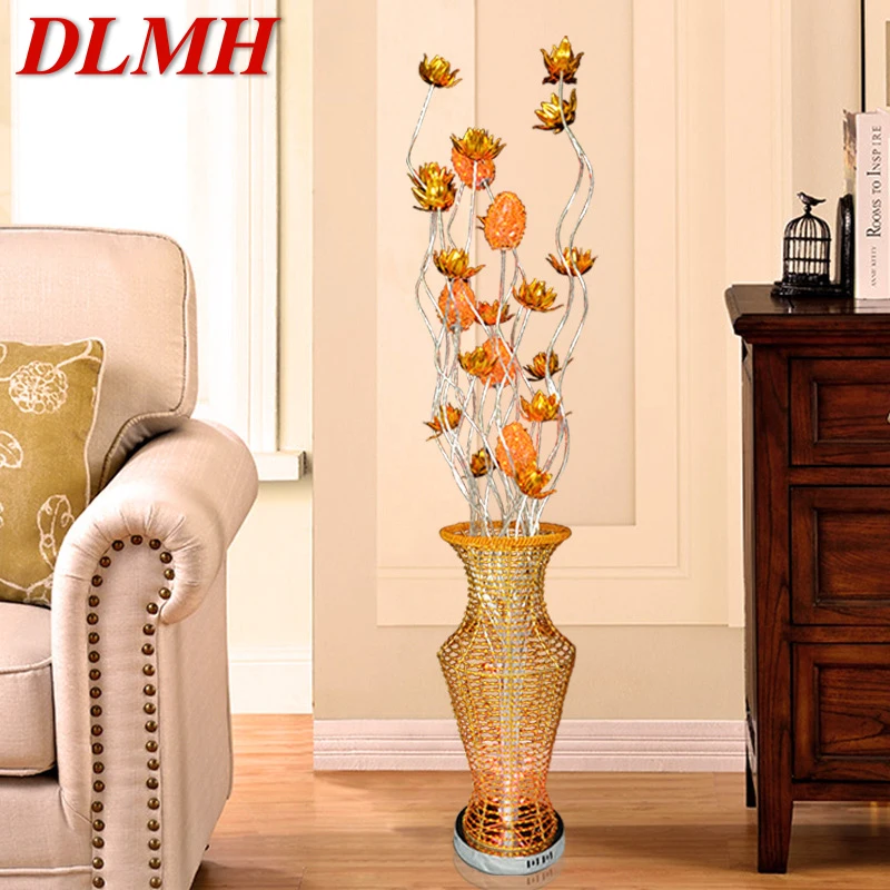 

DLMH Nordic Golden Floor Lamp Modern Art Flower Iiving Room Sofa Bedroom Wedding LED Originality Decorative Standing Light