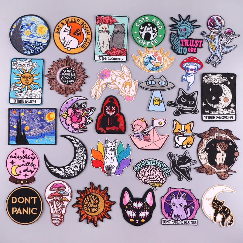 

Animal Embroidered Patches Jackets Jean Ironing Patch DIY Iron On Patches Cartoon/Punk Embroidery Patch For Clothes Sew Applique