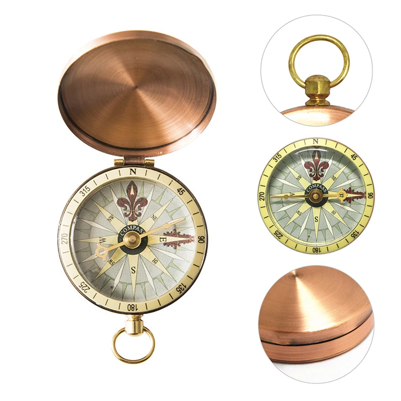 Vintage Copper Retro Compass Flip Cover Pocket Watch Compass Camping Hiking Nautical Marine Survival Photography Props Decor - Image 5
