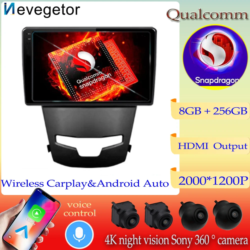 

Автомобильный радиоприемник Qualcomm Snapdragon для SsangYong Korando 3 Actyon 2 2013 - 2017 Android 13 мультимедийная система QLED навигация GPS DVD