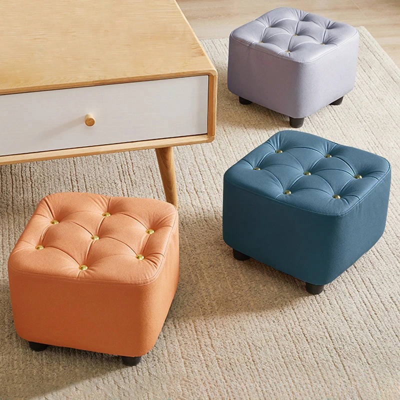 Technology Cloth Stool Living Room Home Furniture Coffee Table Stool Solid Wood Low Stool Shoe Stool Sofa Ottomans Square Stool