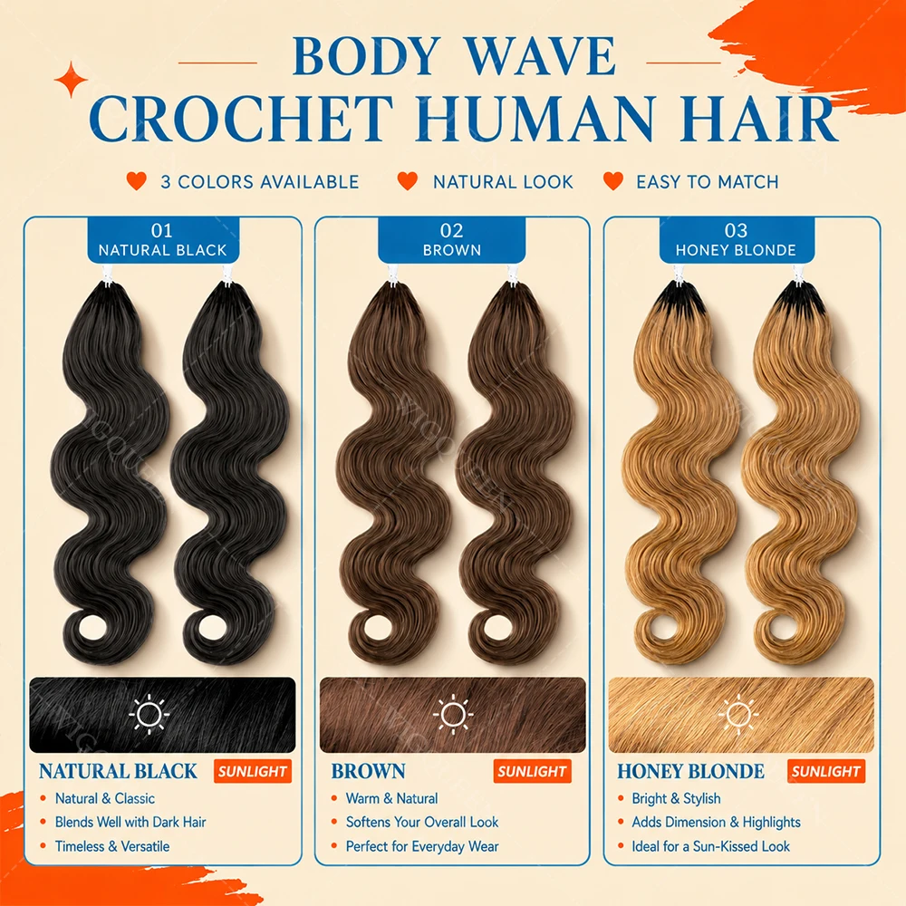 Body Wave Crochet Hair Extensions Braiding 100% Human Hair PreSeparated Knotless #4 Chocolate Brown Feather Crochet Bundles Hair 4