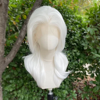 Peak Style White 13x4 Synthetic Lace Front Wigs for Women Cosplay Shoulder Length Short Curly Synthetic Wigs Layers Ponytails