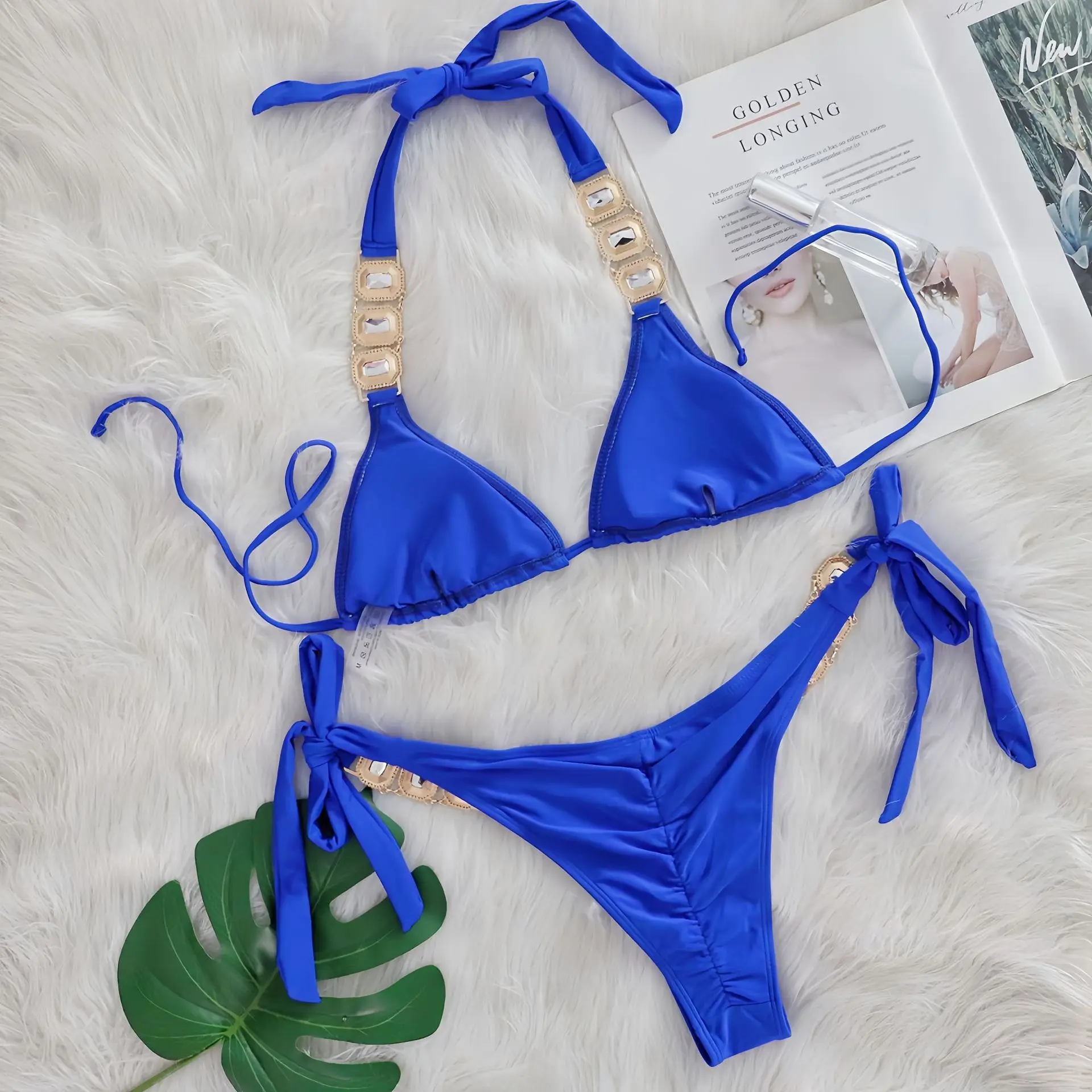 Rhinestone String Bikini - Womens Sexy 2 Piece Swimsuit for Beach Vacation