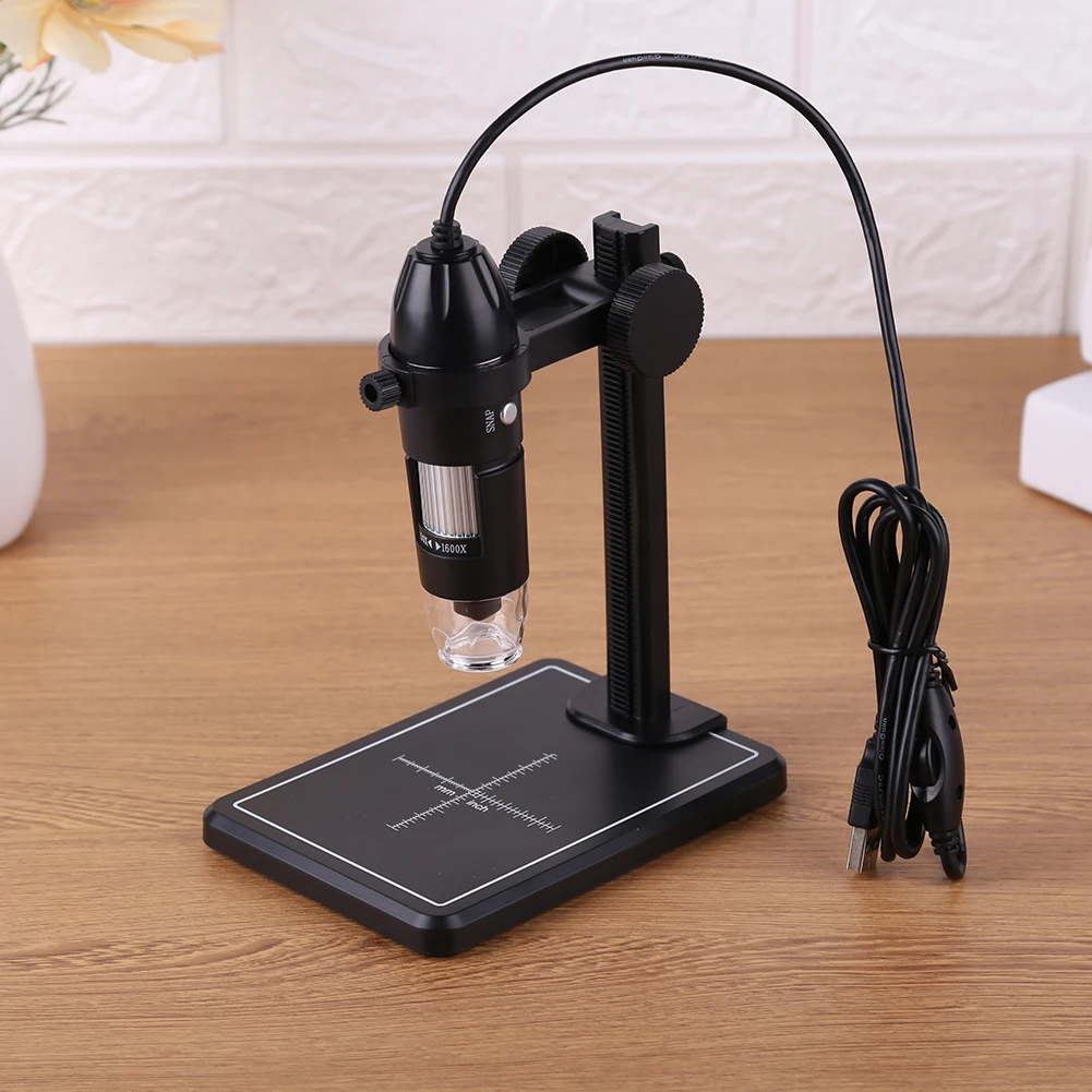 8개의 LED와 리프트 스탠드가 있는 1600X USB 디지털 현미경, 줌 카메라 돋보기, 2MP 비디오 현미경 (Win10, Win8, Win7 호환)