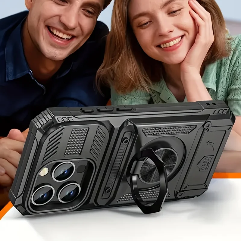 Durable Shockproof Stand Case with Card Slots and Heavy-Duty Protection