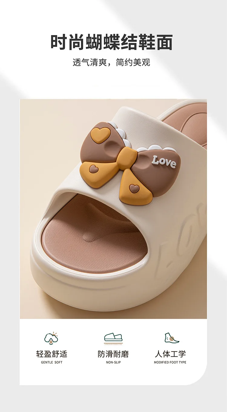 Niedliche Schleifen-Slipper für Damen, weiche Hausschuhe mit Liebesprägung, offene Zehenpartie, hohe Plateau-Slipper für Damen, Indoor- und Outdoor-Schuhe – Detail 6