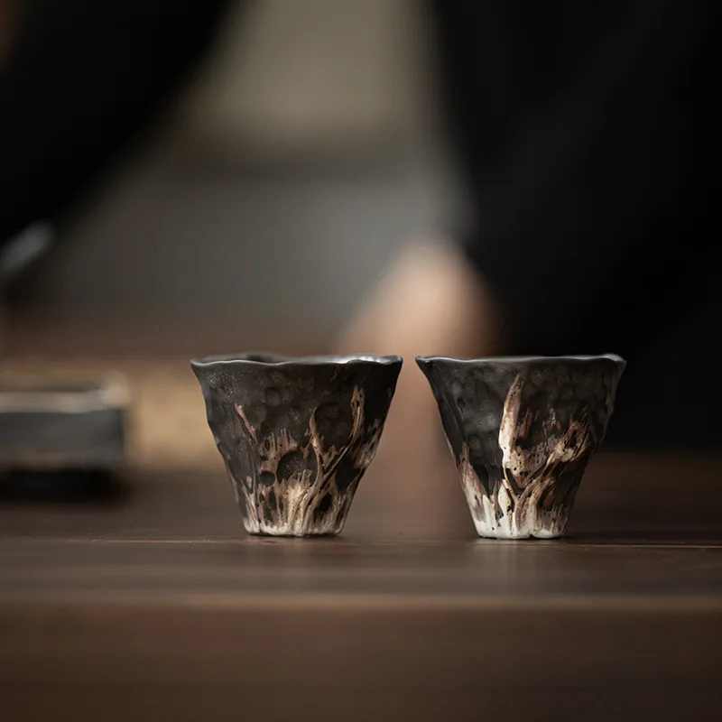 Japanese style wabi-sabi style lotus rhyme tea cup rough pottery kung fu tea set tasting cup small single master