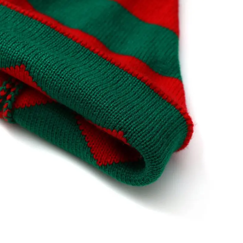 Christmas Elf Hat Beanie Crochet Winter Knit Green Wavy Stripes Skull Baby Kids 1-6 Years Cosplay Costume, christmas beanie hat
