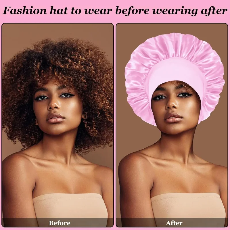 Pure Silk Satin Sleep Bonnet - Wide Band Hair Protection for Curly/Natural Hair, Mulberry Silk Cap for Night&Shower Use (Unisex)