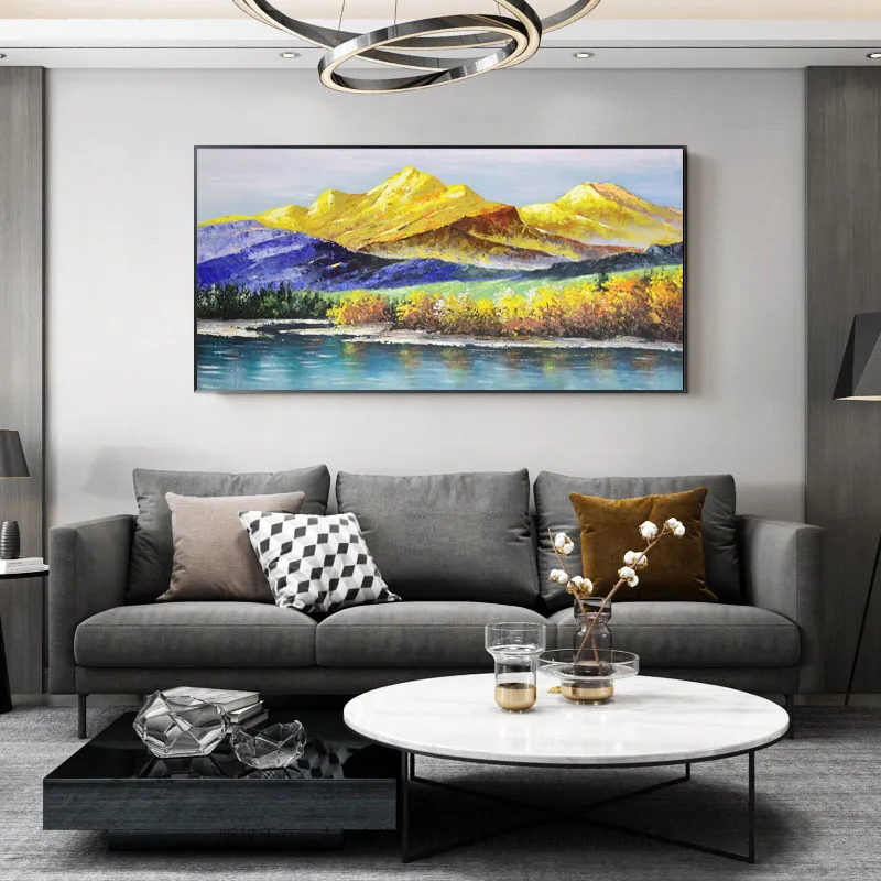 

Handmade Thick Knife Golden Mountain Landscape Painting Modern Abstract Canvas Paintings Wall Art Pictures for Living Room Decor