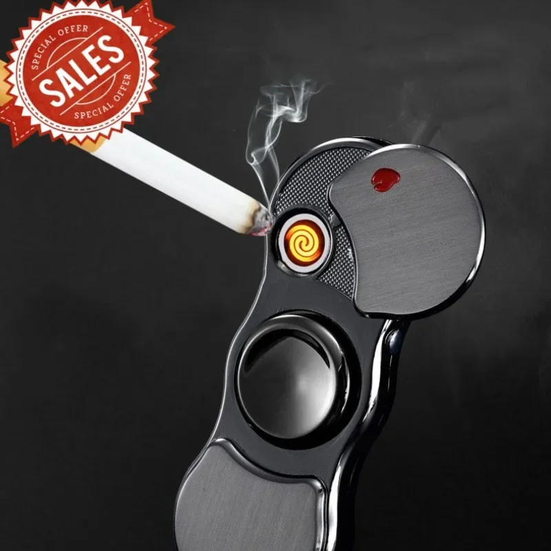 

New Tungsten Electric Wire USB Rechargeable Lighter Lasting Rotating Fingertip Gyro LED Display Color Light Decompression Gadget