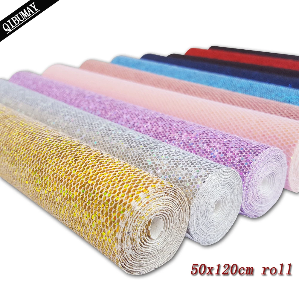 QIBU 50x120cm Checkered Glitter Fabric Roll Solid Color Golden