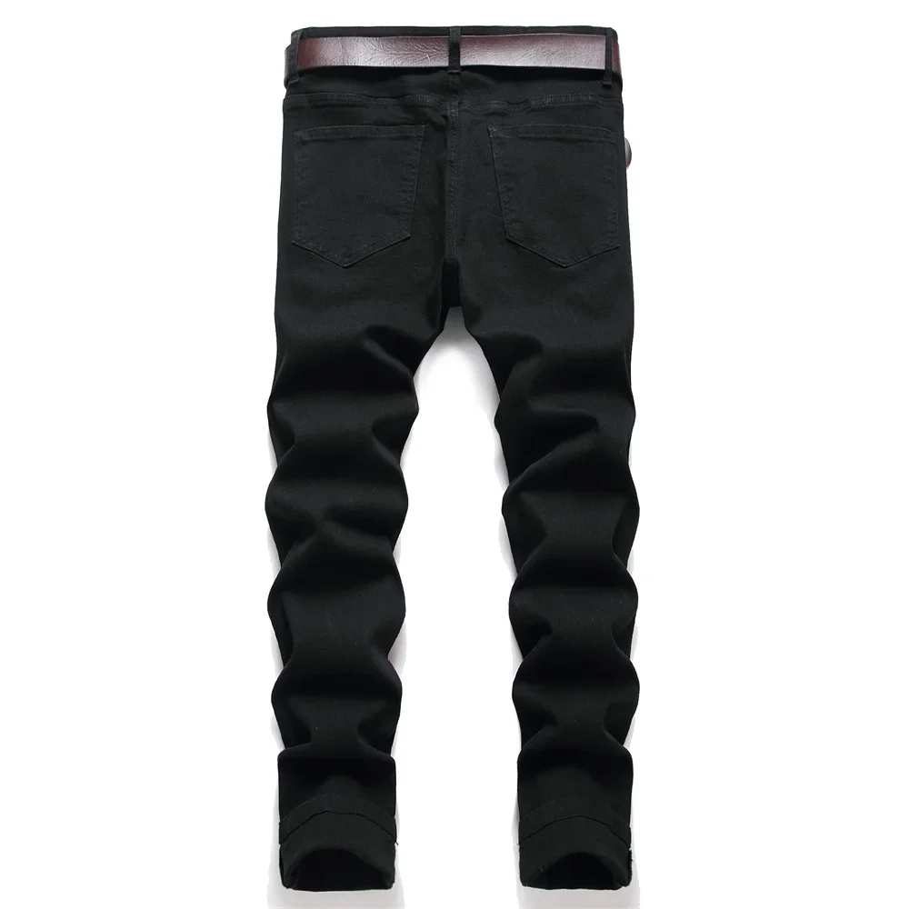 Spring Men Stylish Hip hop Ripped Skinny Jeans Pants Streetwear Male Holes Distressed Solid Slim Casual Denim Trousers