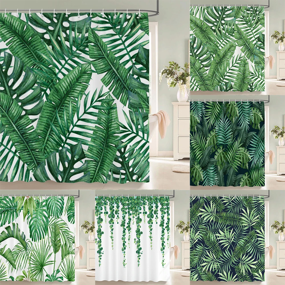 Tende da bagno 3D Foglie verdi tropicali Piante Stampa Monstera Tenda da doccia Decorazione domestica Schermo da bagno in tessuto impermeabile  15