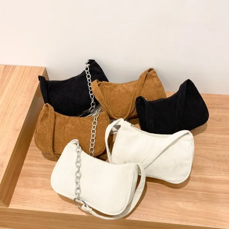 

New Women Bag Fashion Solid Color Shoulder Bags Vintage Corduroy Underarm Bag Women Small Square Bag Luxury Designer Handbag