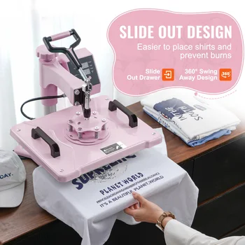 SucceBuy Heat Press Machine 12 x 15 inch 8in 1 Heat Transfer Machine 360° Swing Away T-Shirt for T-Shirts/Mugs/Hats/Plates Pink 4