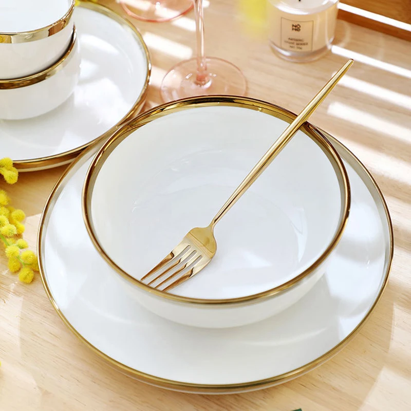 Luxury Wedding Plate Set Bowl Glass Plate Gold Rim Nordic Dessert Plate  Tableware Dinner Plate Conjunto De Pratos Table Plates - AliExpress