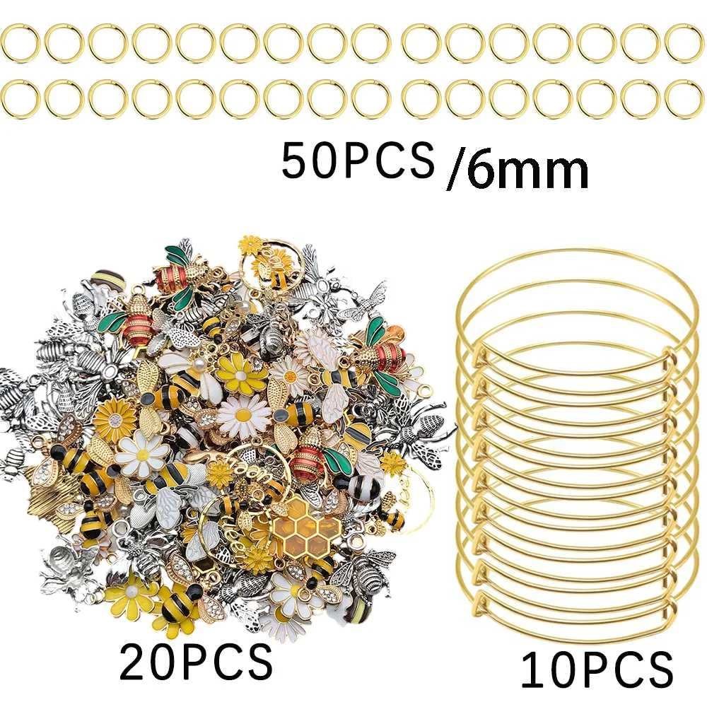 Adjustable Bangles 90Pcs Silvery With Charms Earring Hooks And Jump Rings Suitable For DIY Jewelry Making