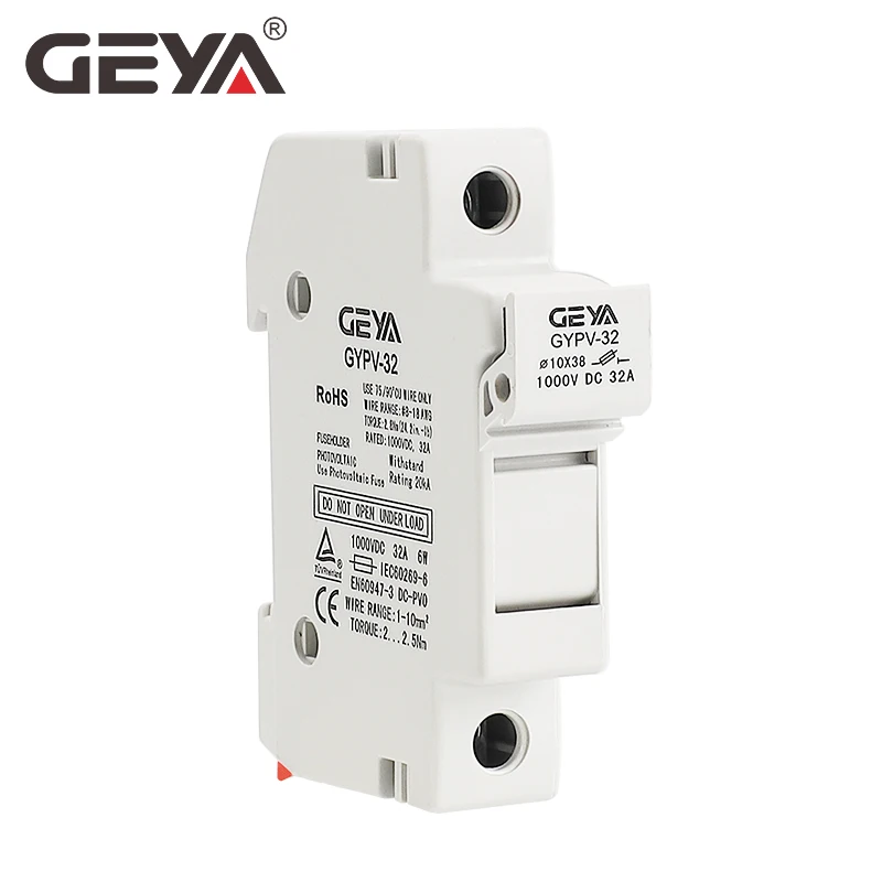 GEYA GYPV-32 1P 2P Parallel DC Fuse Holder 10*38mm High Voltage Solar PV 1000V Fuse Link Base 2A 6A 10A 15A 20A 25A 30A dc fuse holder solar pv fuse