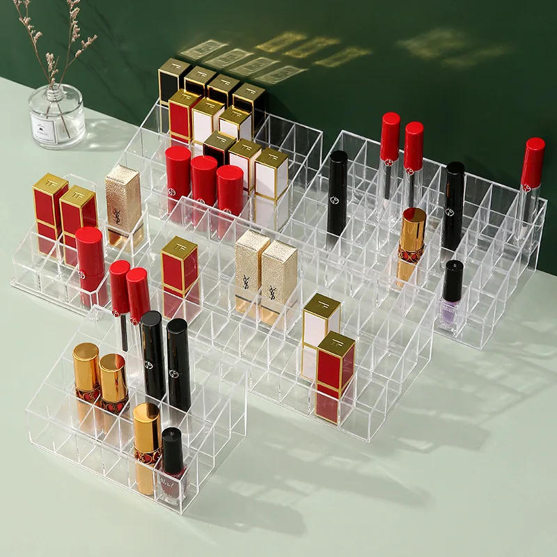 

9/24/36/40 Grid Transparent Lipstick Storage Rack Cosmetic Organizer Box Desktop Lipstick Display Rack Jewelry Storage Box