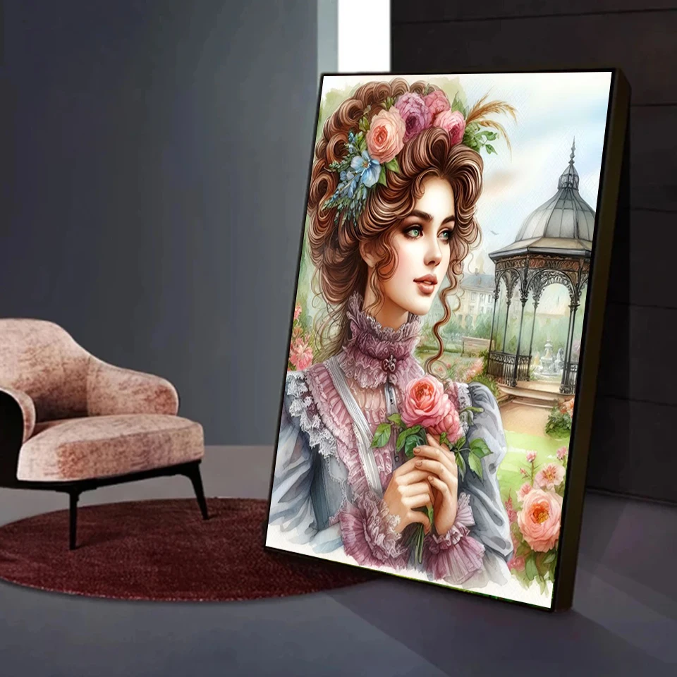 Diamond Embroidery Girl 5D DIY Diamond Painting Garden Portrait Cross Stitch Flower New Year Christmas Gift Home D&eacute;cor
