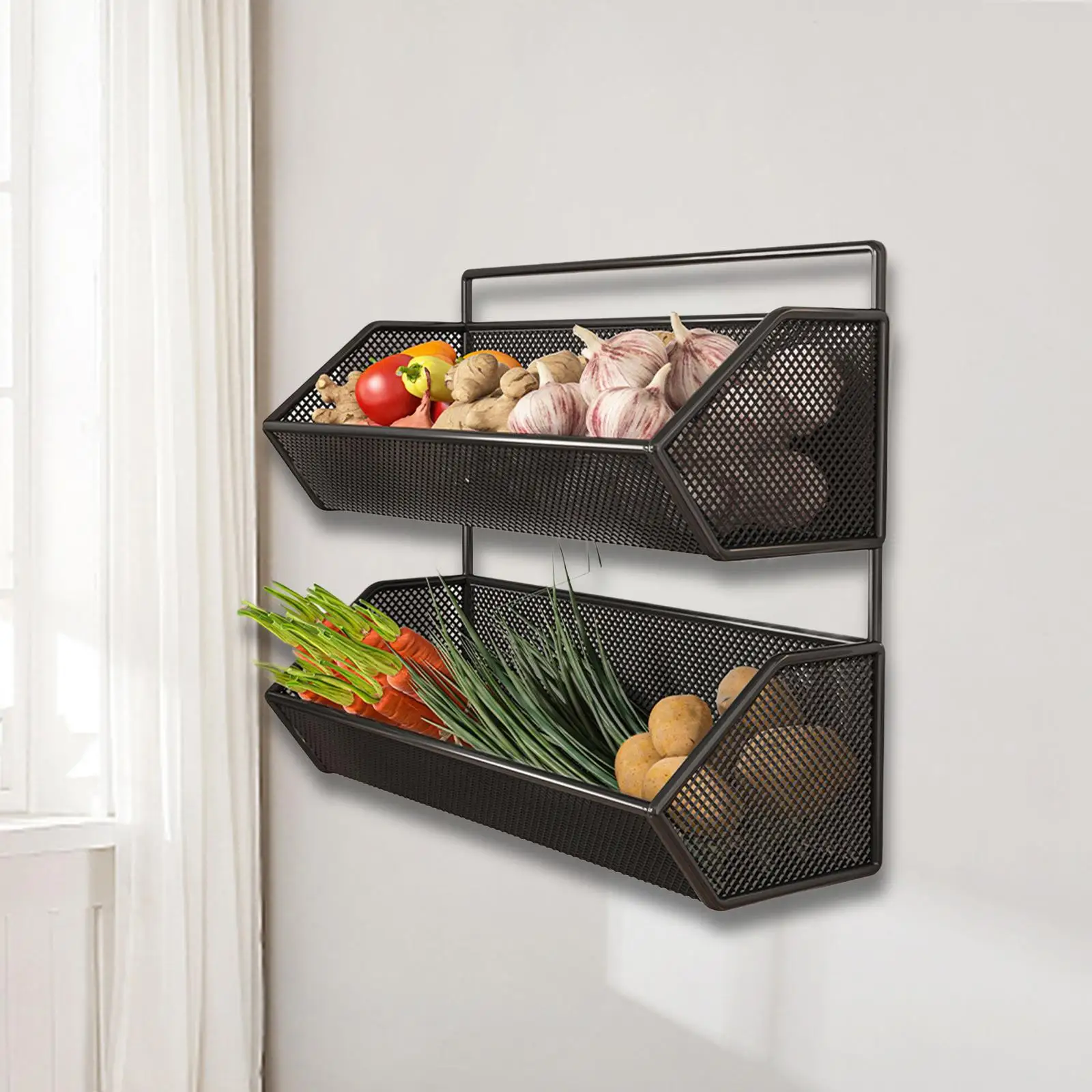 Hanging Fruit Basket No Drilling Wall Mounted Storage Mesh Bin Kitchen for Closets Laundry Room Snack Fruit Vegetable Storage