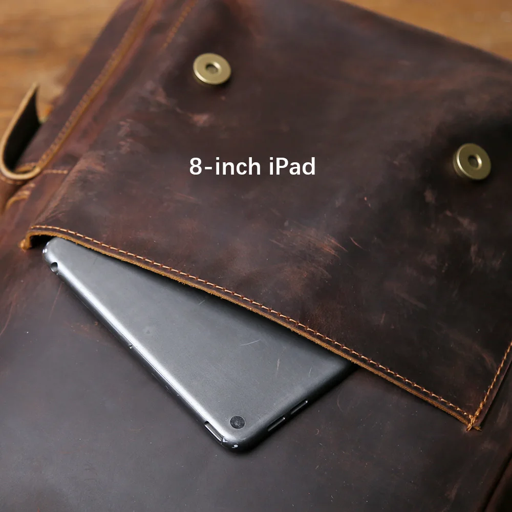 NZPJ Vintage Genuine Leather Men Backpack Large Capacity Top-Grain Cowhide Backpack Casual Trendy Crazy Horse Leather Laptop Bag