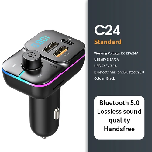 블루투스 5.0 FM 송신기, 차량용 핸즈프리 라디오 변조기, MP3 플레이어, 22.5W USB, 초고속 충전 어댑터 11