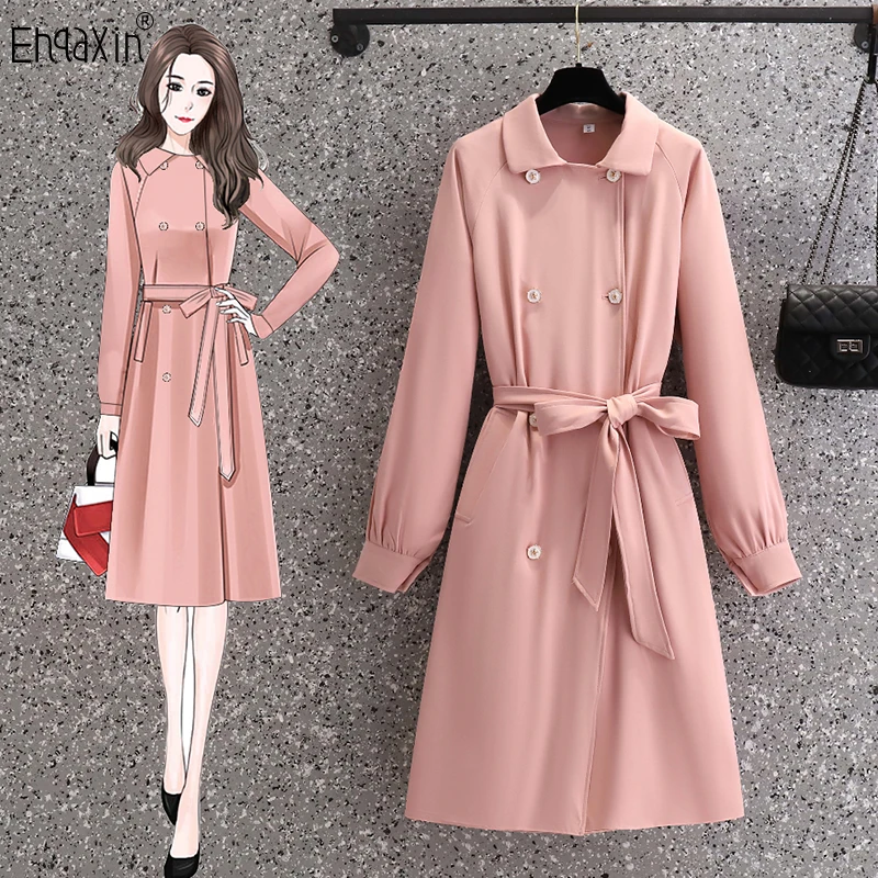 

EHQAXIN Autumn Winter 2022 Women's Windbreaker Fashion Casual New Button Lace-Up Long Loose Pink Windbreaker Cardigan Coat L-4XL