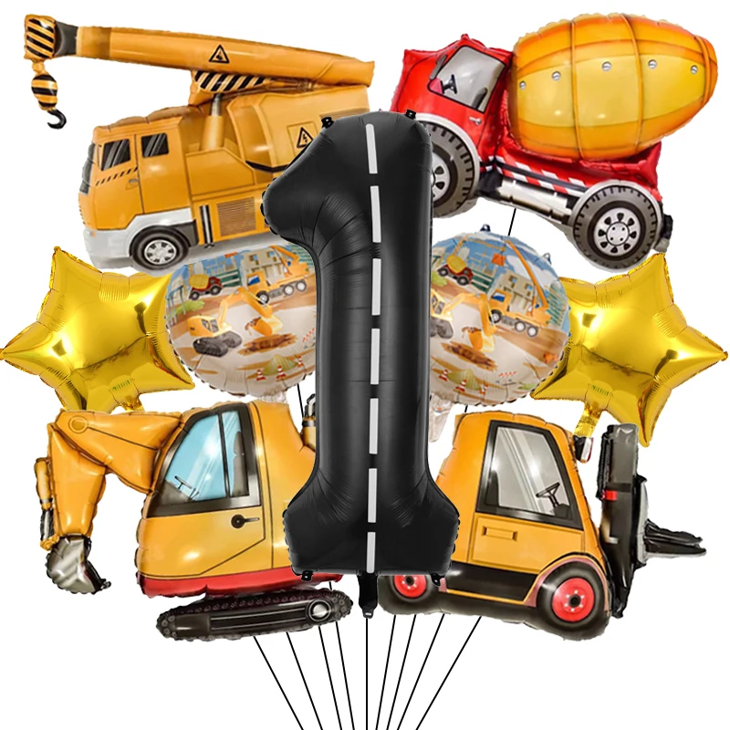 Bau Traktor Thema Junge Geburtstag Geschenk Verpackung Versiegelung Aufkleber Papier Ermutigen Kuchen Topper Banner Ballon Set Party Supp – Detail 9