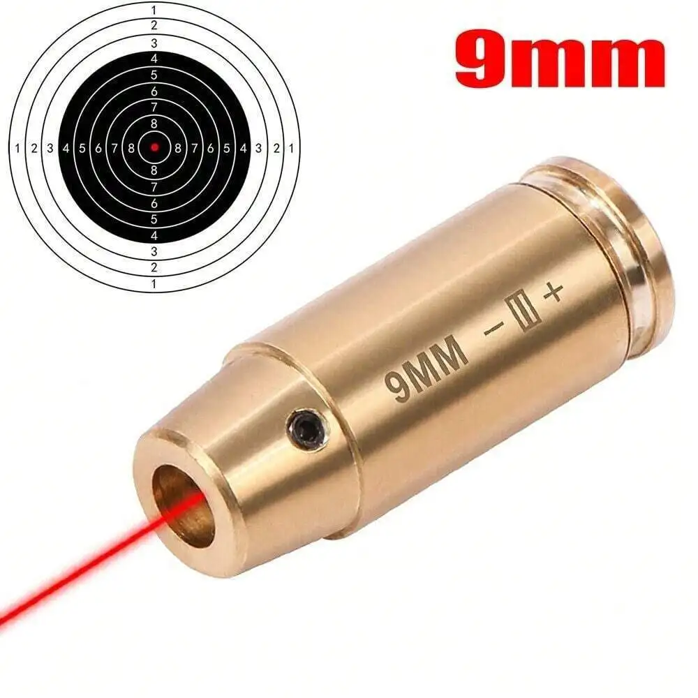 High Accuracy CAL 9mm Red Laser Bore Sight Cartridge Bullet Shap Boresighter 6 Batteries