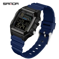 Men's Luxury Digital Wristwatch with Luminous Dial and Waterproof Features (Rubber Black Blue)