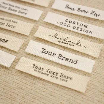 Etichetta personalizzata in twill da 12x60 mm: marchio personalizzato, etichette in cotone organico, una o due linee, testo personalizzato, etichette lavabili (xw5500)